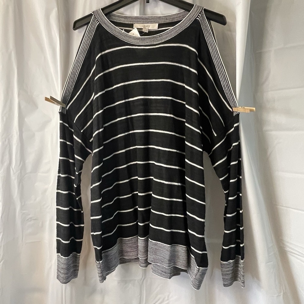 Womens LOFT Stripe Cold Shoulder Relaxed‎ Oversized Comfort Fit  Top Sz XL NWT